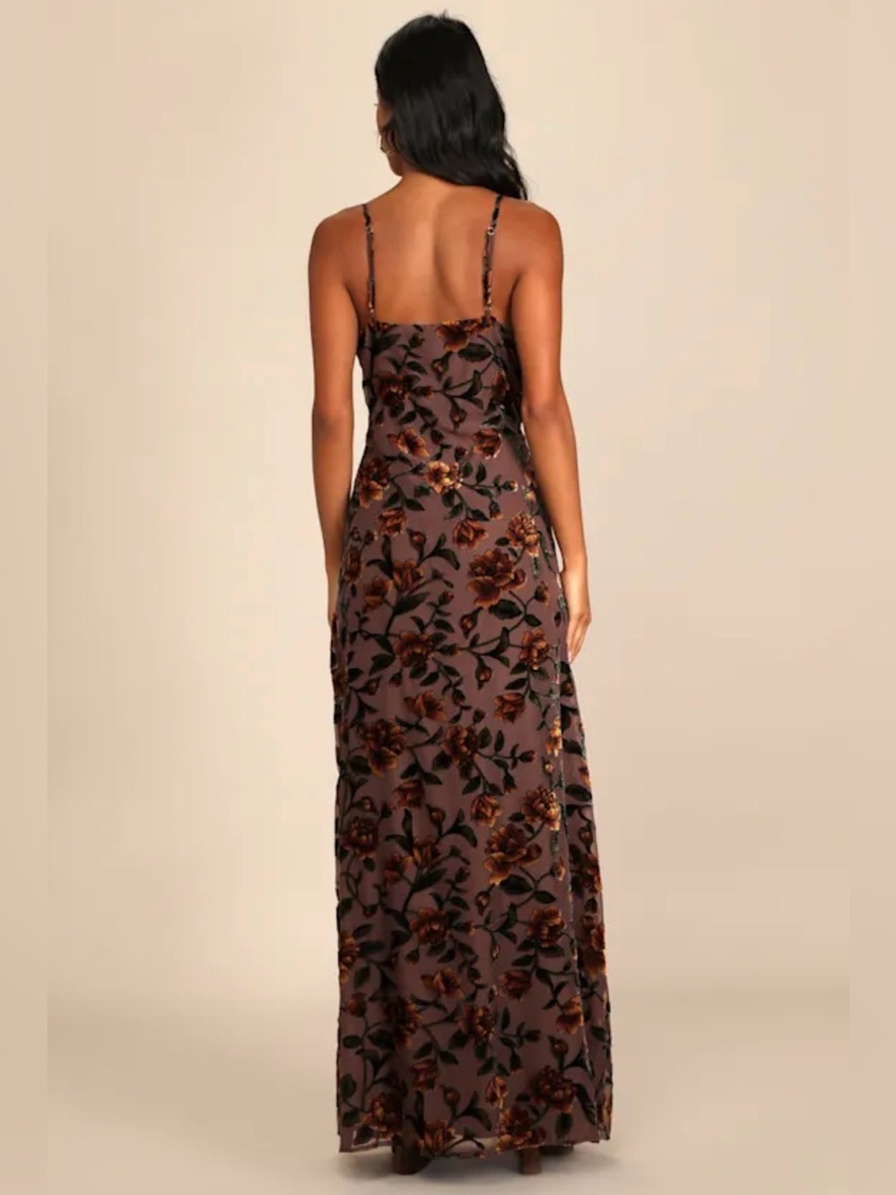 Romance in the Making Plum Purple Floral Print Velvet Maxi Dress Style 1561596 - Picture 5 of 7